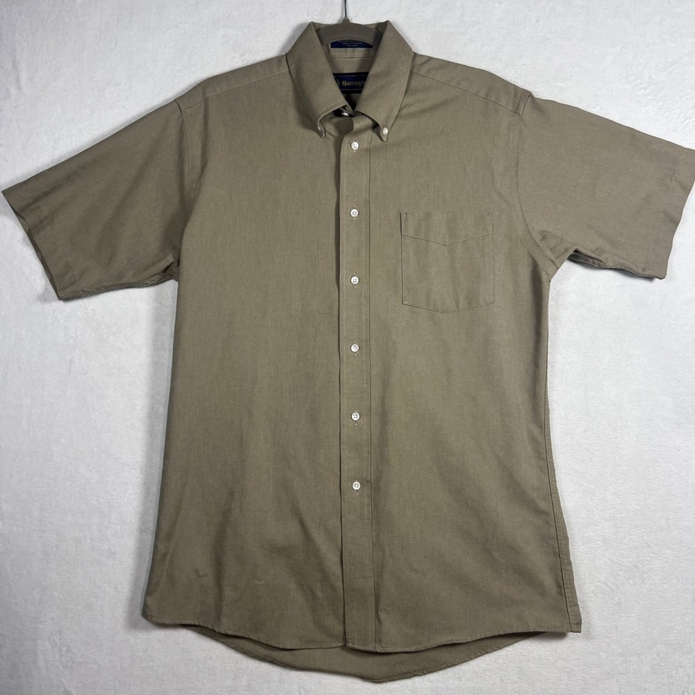 VTG Barrington Men Wrinkle Free Oxford Shirt Short Sleeve Khaki Button Down 15.5